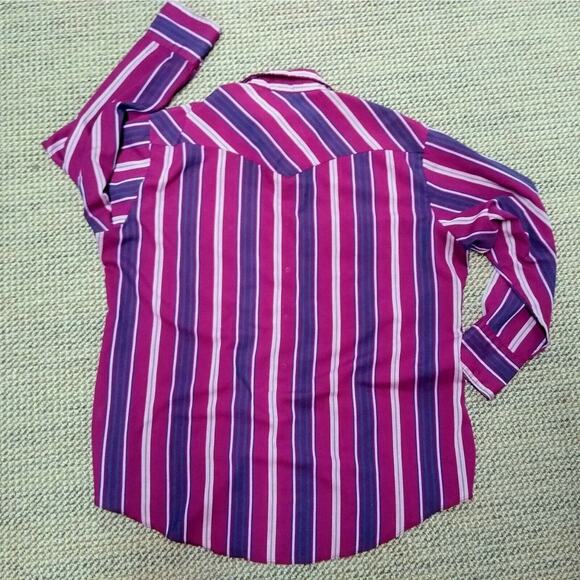 Western Frontier Pearl Snap XL Striped Cowboy Rockabilly Long Sleeve Shirt - Picture 4 of 4